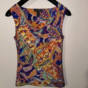 Lauren Ralph Lauren Women's Multicolor Paisley Sleeveless Blouse Top XS Poly